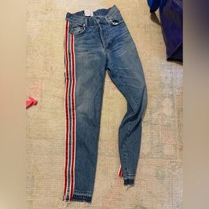 Revice Ruby Tuesday Racer Stripe Raw Hem High Rise Skinny Jeans